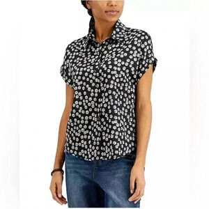 JUST POLLY Juniors' Printed Camp Shirt Floral Size Medium